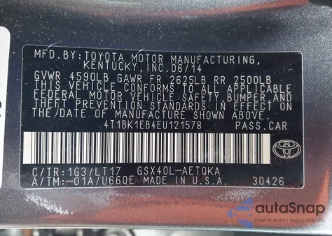 2014 Toyota Avalon Xle Touring from USA, damaged, VIN 4T1BK1EB4EU121578